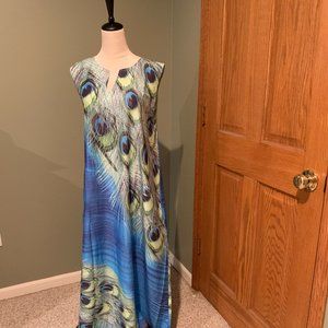 SLEEVELESS PEACOCK DESIGN LONG DRESS SIZE 3X  #374